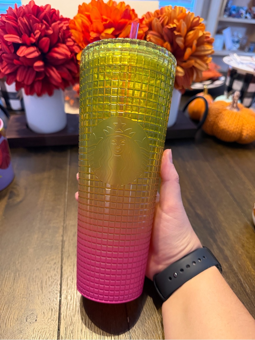 Starbucks Yellow-to-Pink Ombre Studded Cold Cup with Straw